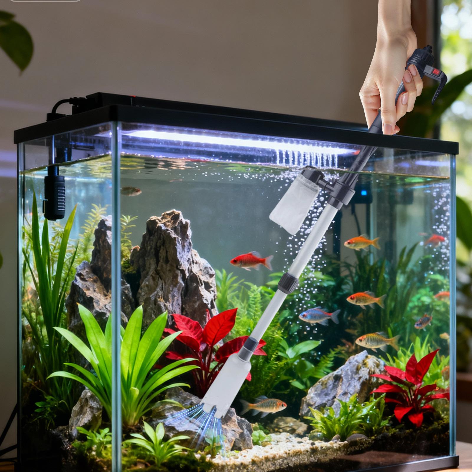 Aquarium Fish Electric - 3-in-1 Aquarium-Staubsauger, Kiesreiniger, Fischbecken-Staubsauger mit Wasserwechselsystem,