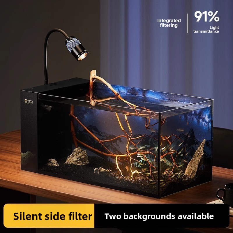 All Fish In Aquarium - Superklares Glas-Desktop-Aquarium mit Seitenfilter – All-in-One-Ökosystem-Tank